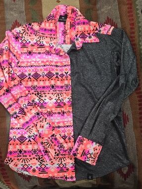 Half-Print Button-Up Shirt - Pink Aztec & Sparkle Black